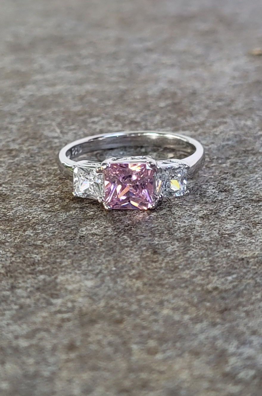 Radiant Pink and White Topaz Sterling Silver Ring