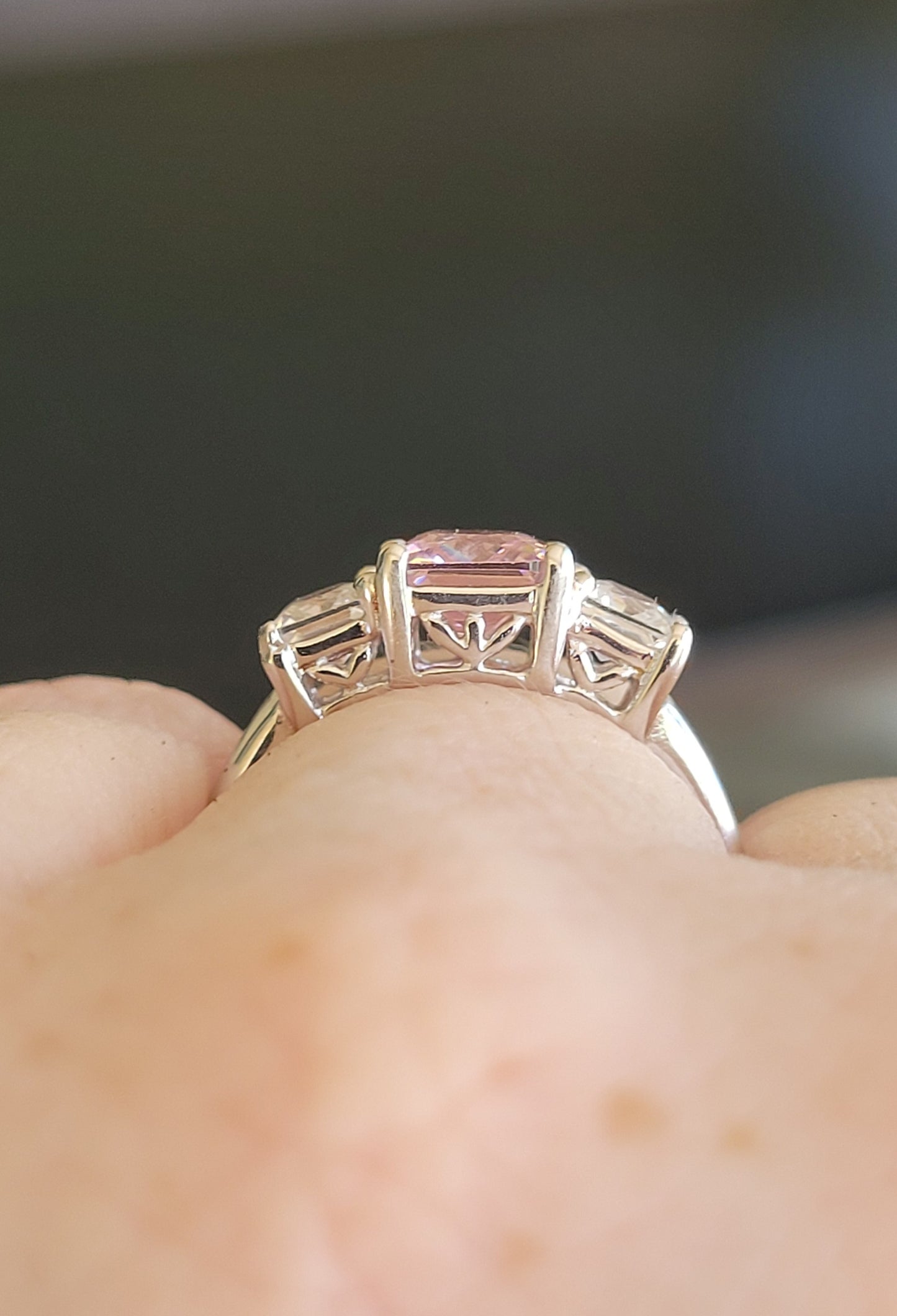 Radiant Pink and White Topaz Sterling Silver Ring
