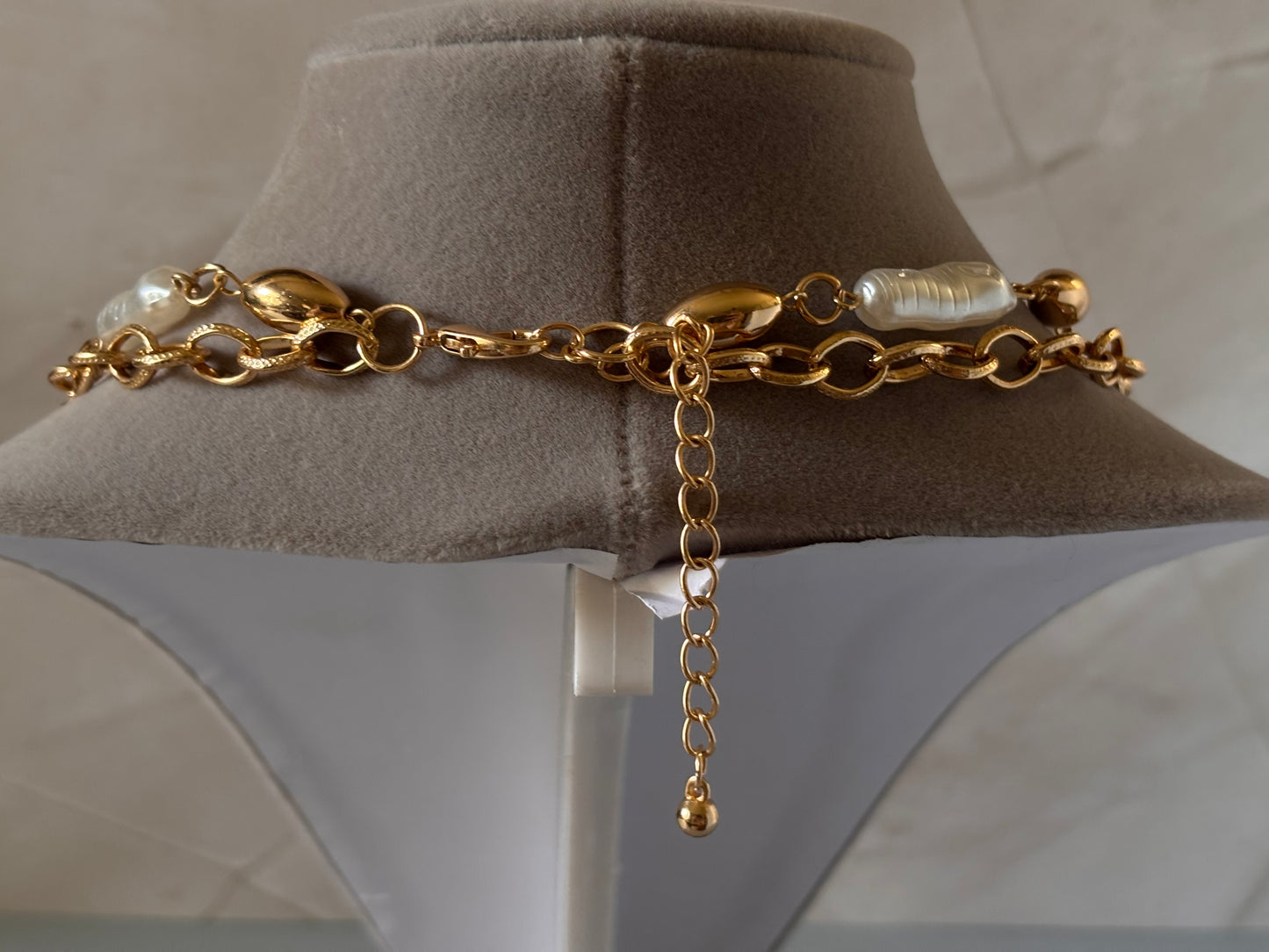 Double Strand Chunky Gold Chain and Baroque Pearl Necklace for Women