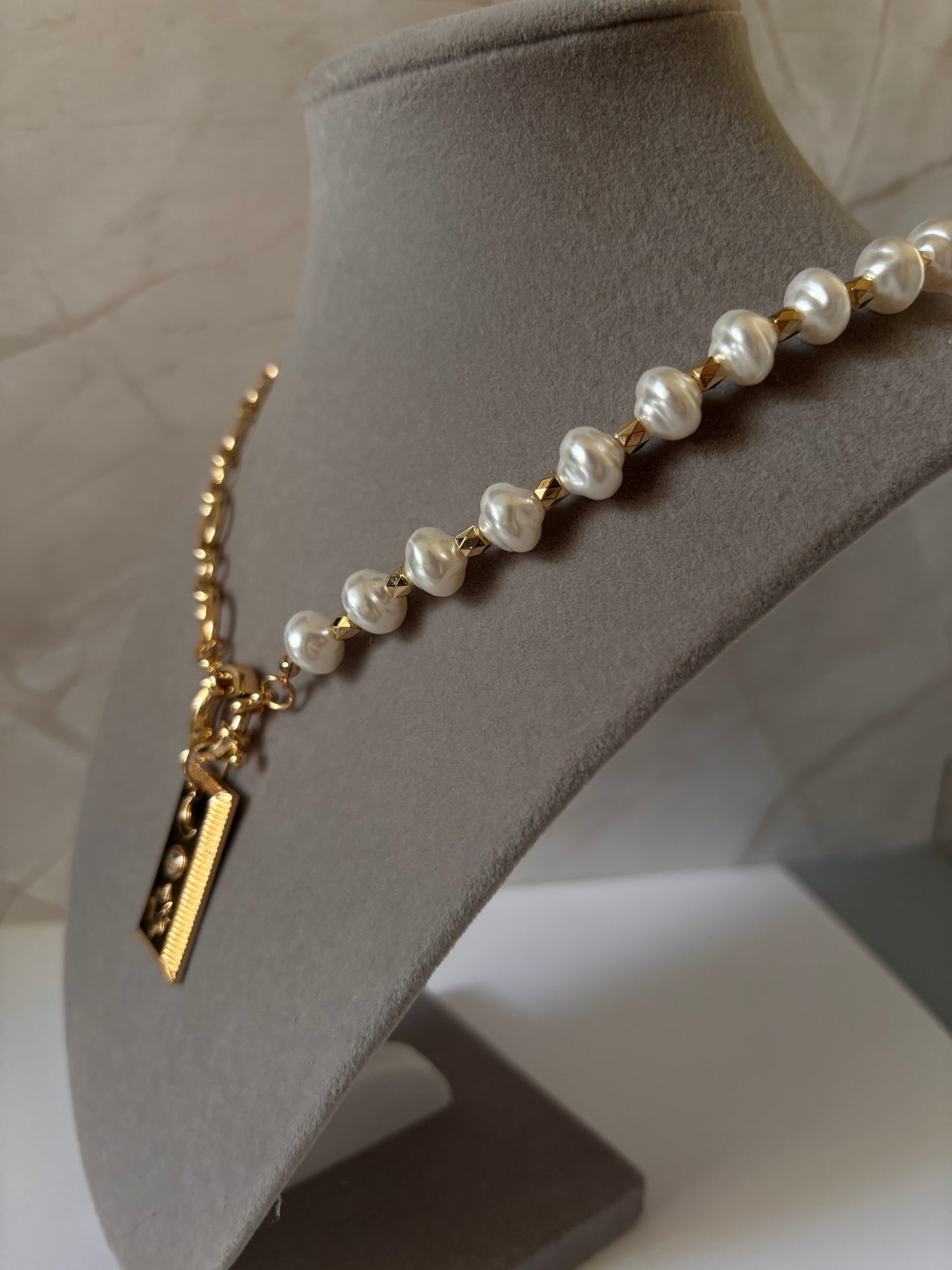 Chunky Gold Chain and Baroque Pearl Necklace with Celestial Pendant