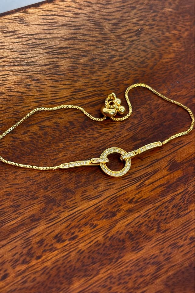Gold Plated Circle and Bar Bolo Bracelet
