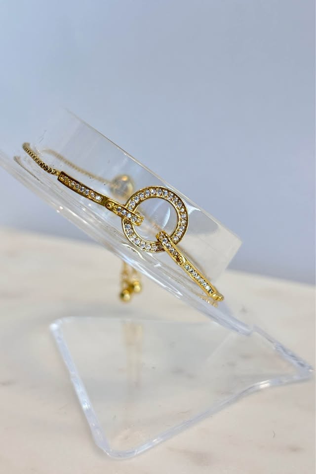Gold Plated Circle and Bar Bolo Bracelet