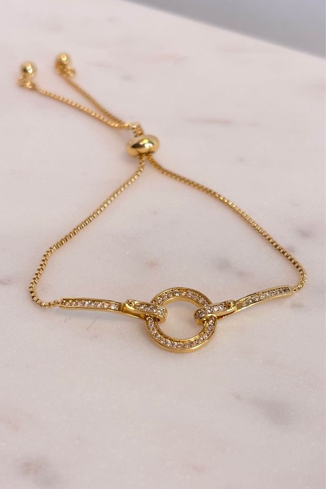 Gold Plated Circle and Bar Bolo Bracelet