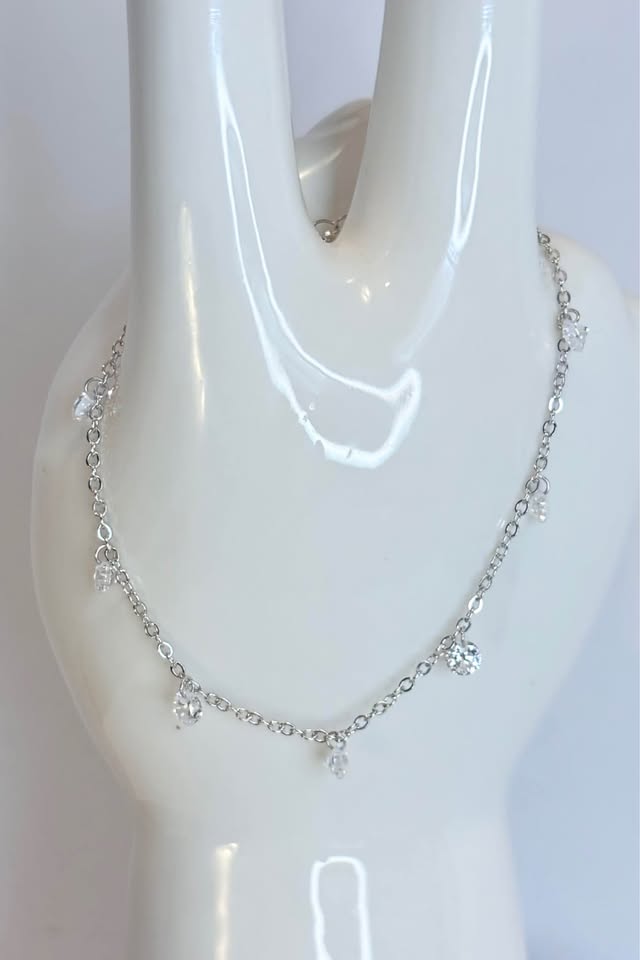 Minimalist Sterling Silver Chain Bracelet with CZ Charms
