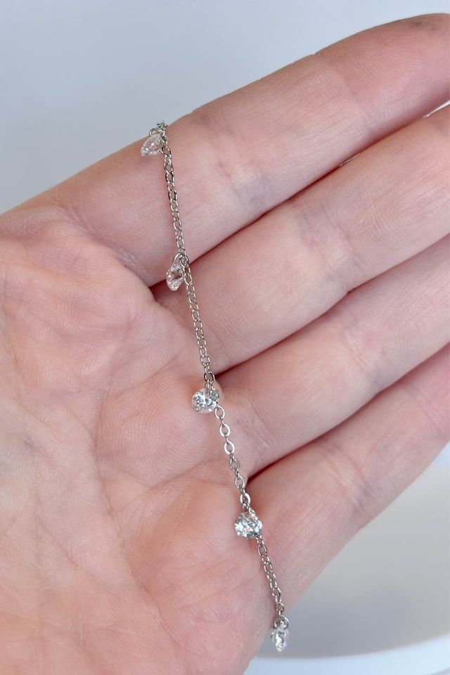 Minimalist Sterling Silver Chain Bracelet with CZ Charms