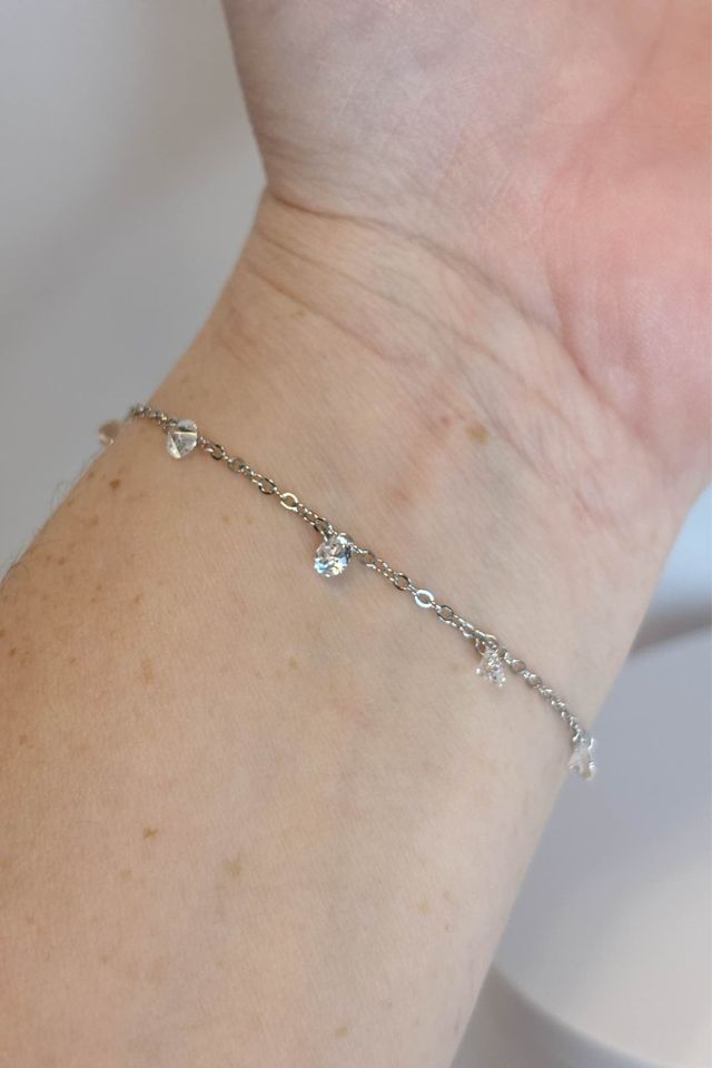Minimalist Sterling Silver Chain Bracelet with CZ Charms