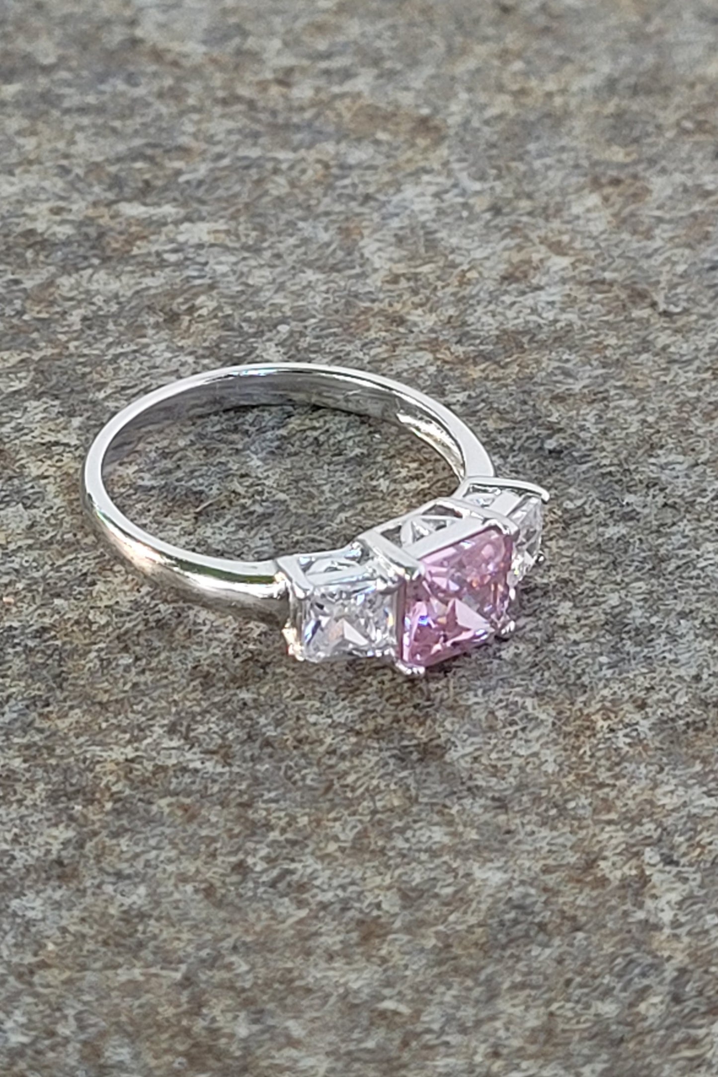 Radiant Pink and White Topaz Sterling Silver Ring