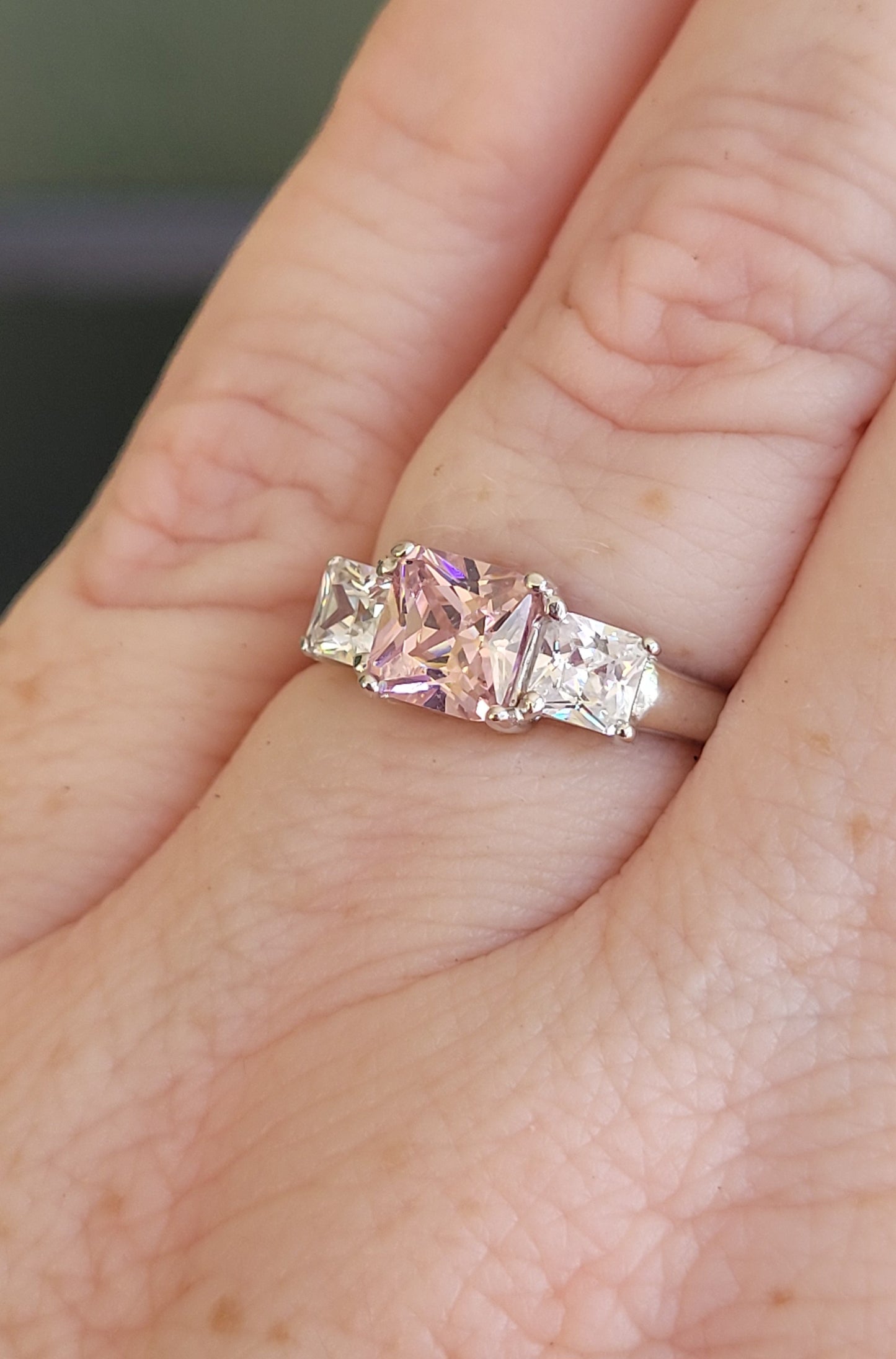 Radiant Pink and White Topaz Sterling Silver Ring