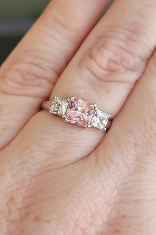 Radiant Pink and White Topaz Sterling Silver Ring