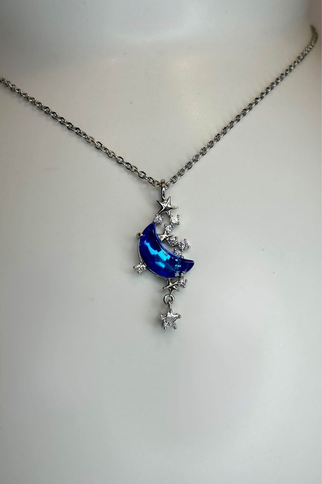 Crescent Moon Celestial Themed Stainless Steel Necklace
