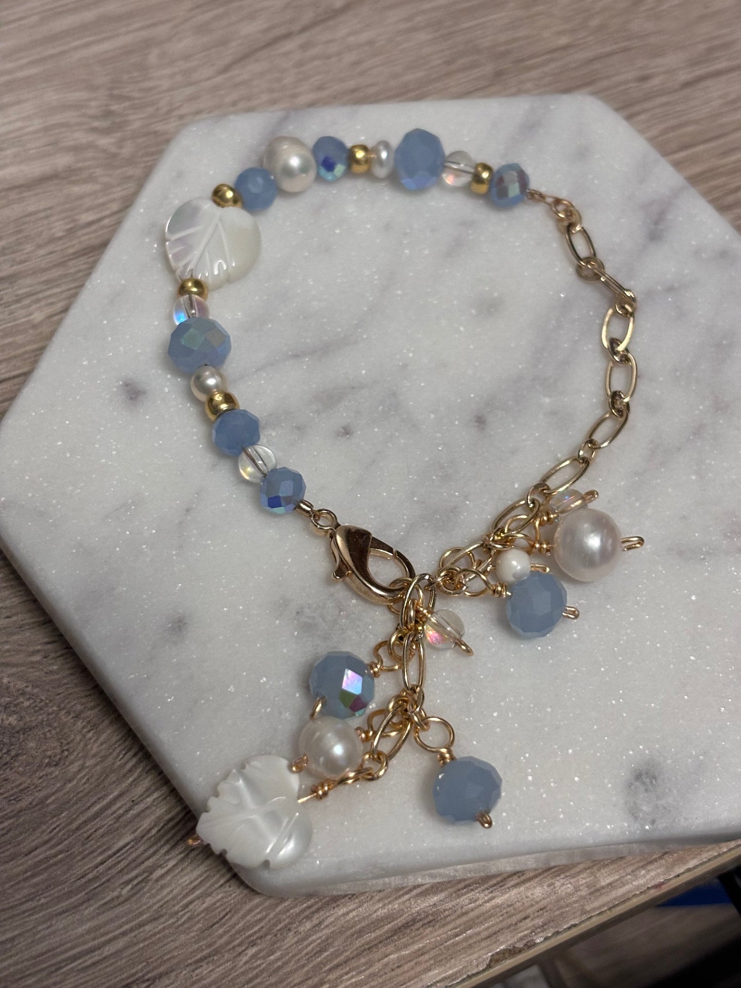 Beaded and Paperclip Crystal and Pearl Bracelet