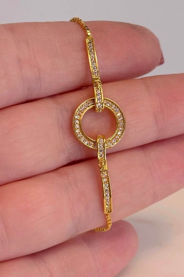Gold Plated Circle and Bar Bolo Bracelet