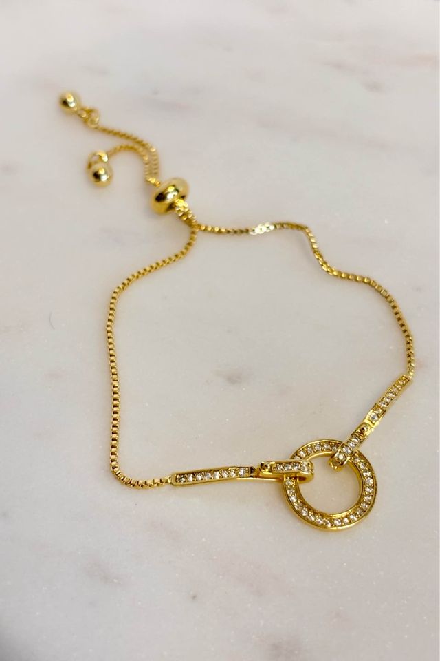 Gold Plated Circle and Bar Bolo Bracelet