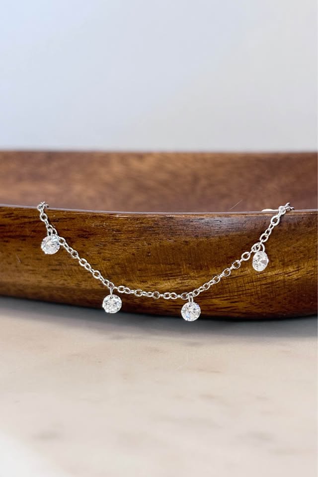 Minimalist Sterling Silver Chain Bracelet with CZ Charms