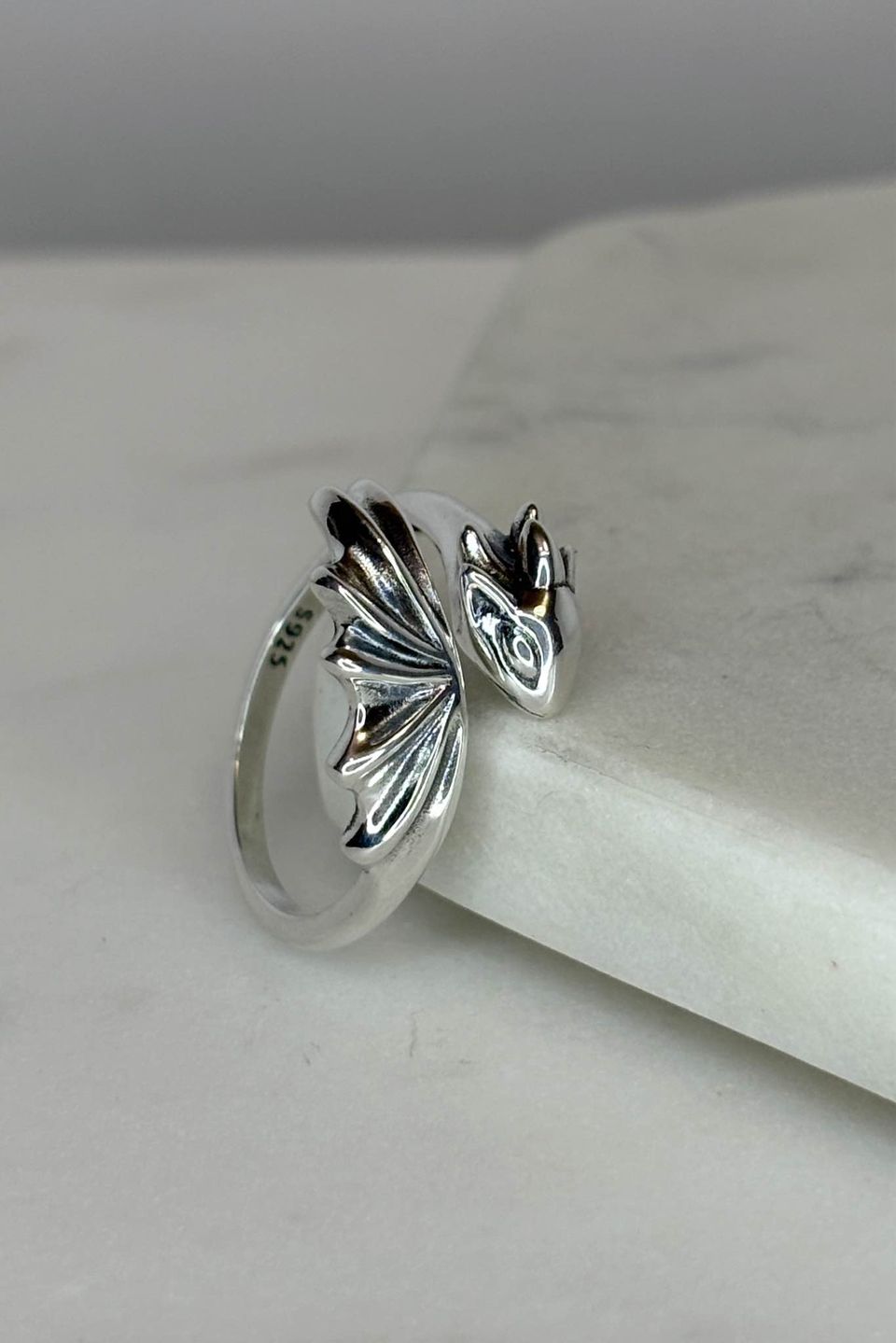 Sterling Silver Stylized Dragon Ring